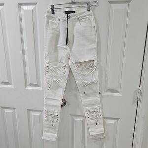 Maniere De Voir White Denim Trousers